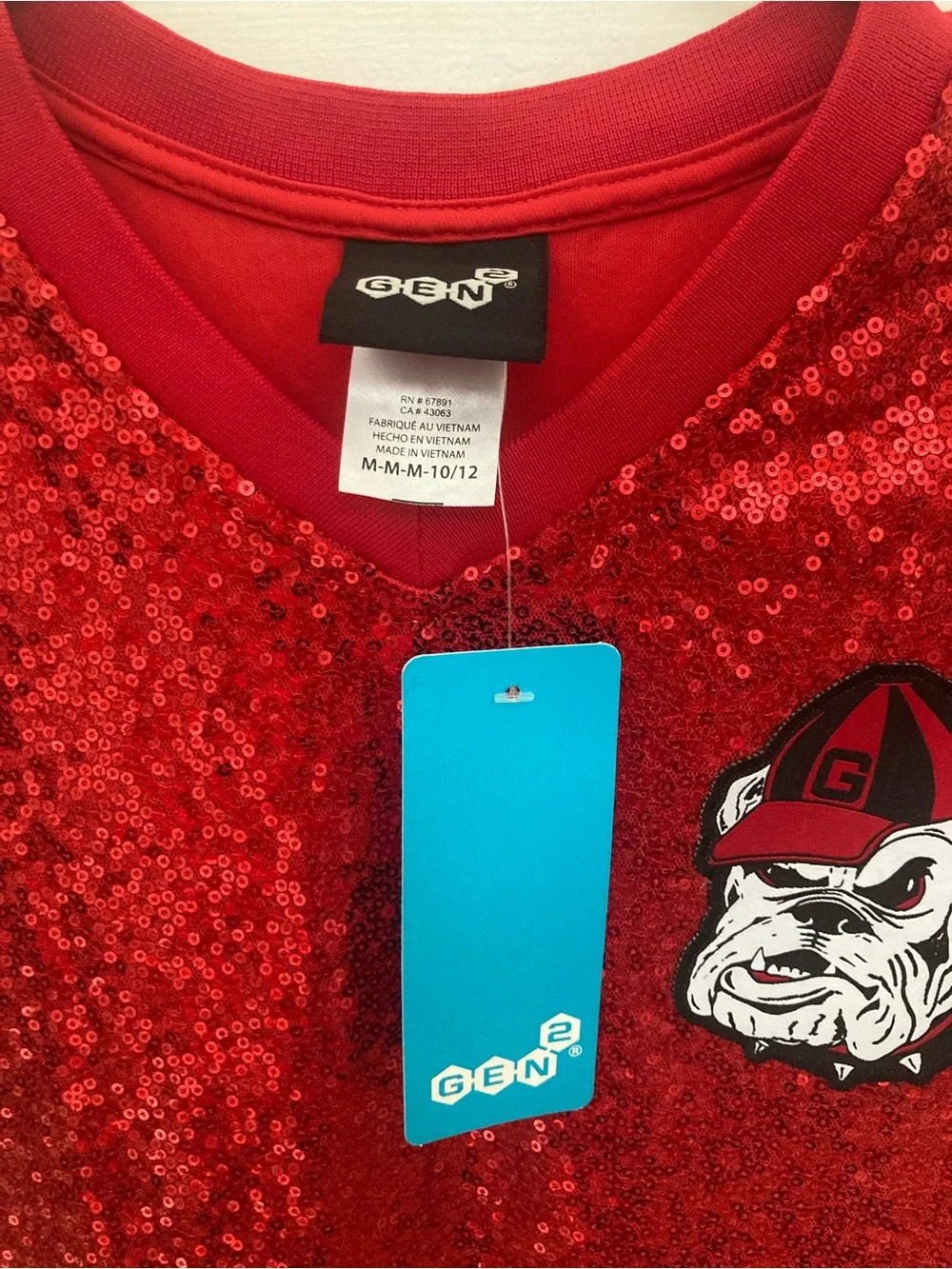 Kids Sequin Red Short Sleeve Dress with Bulldog Patch and Lettering